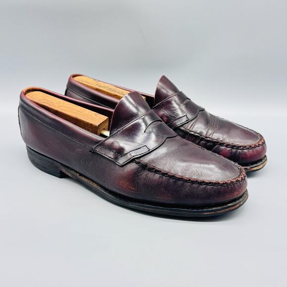 GH Bass & Co Weejuns Shoes Mens 9.5 Burgundy Leather Penny Loafers Slip On Dress - Picture 2 of 11